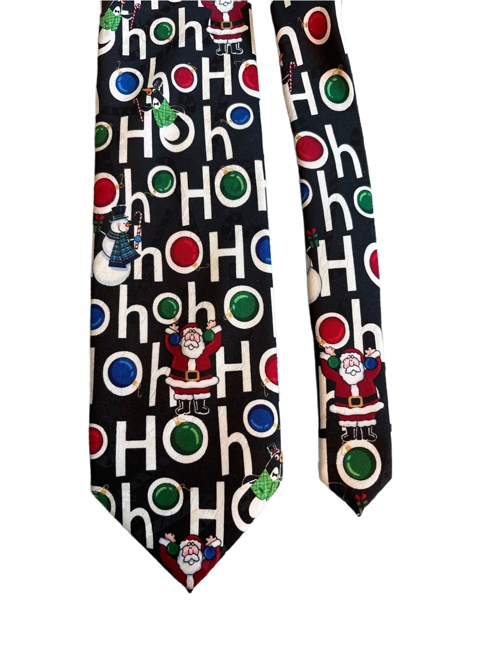 YULE TIE GREETINGS - Christmas Tree Ornaments with Santa & Snowman 100% Polyeste